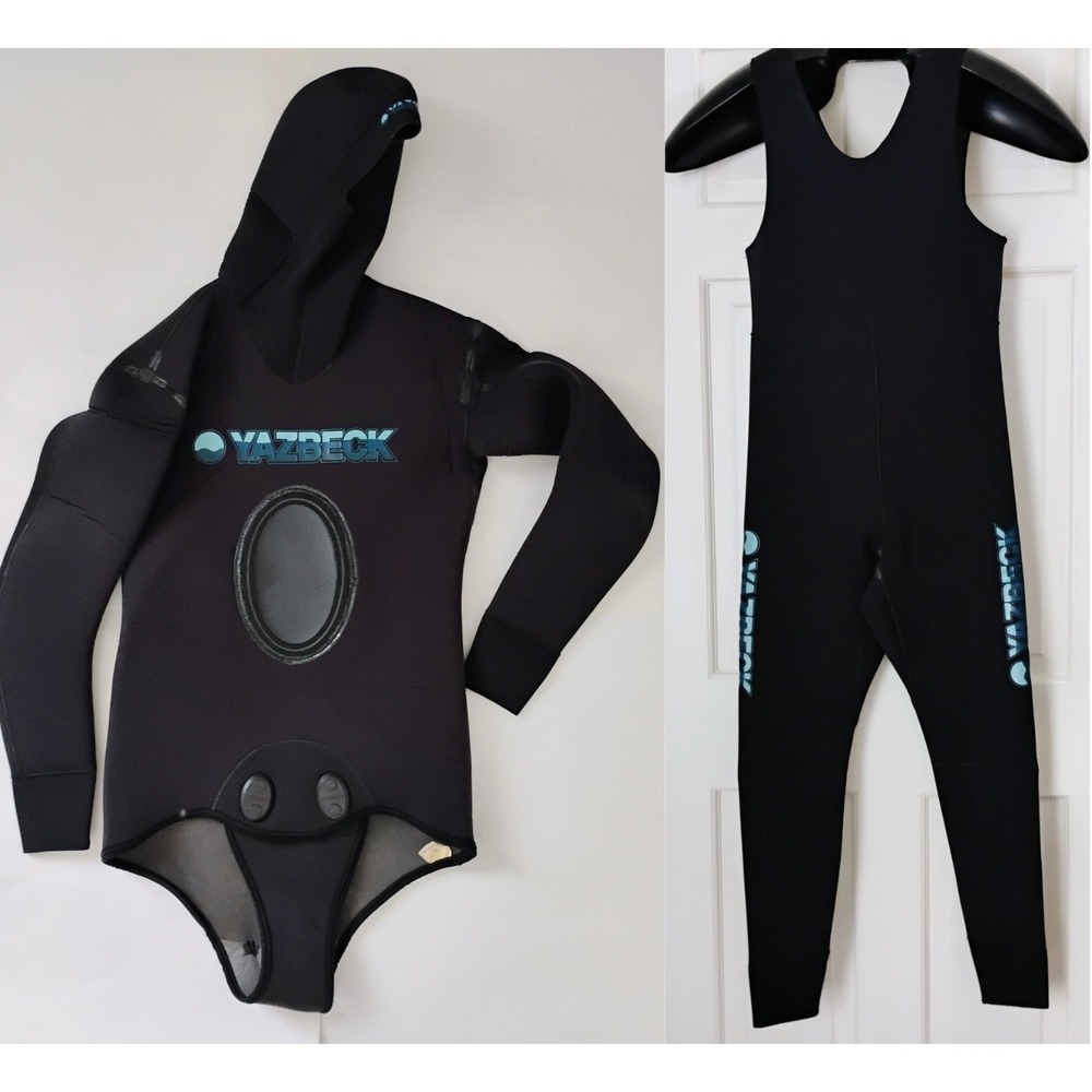 Yazbeck Wetsuit Spearfishing Freediving 5mm Mens 52 Black 2 Piece Hooded Suit